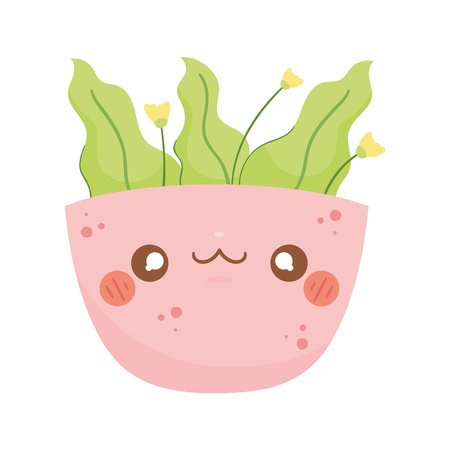 Happy pink kawaii plant pot designのイラスト素材