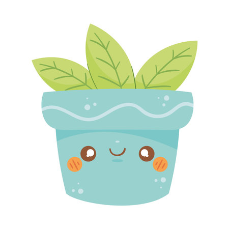Blue kawaii plant potのイラスト素材