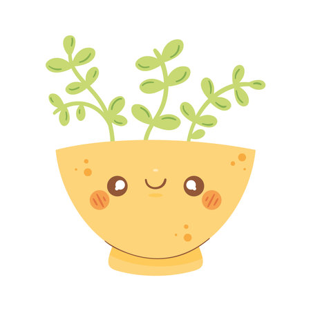Yellow kawaii plant potのイラスト素材