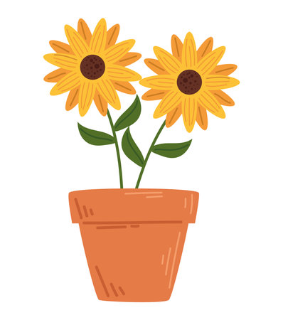 Flower pot with sunflowerのイラスト素材