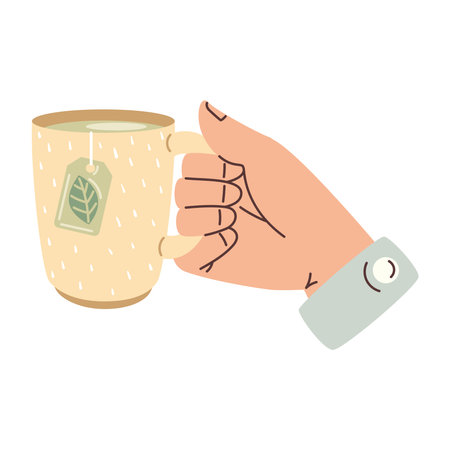 Hand holding hot tea mugのイラスト素材