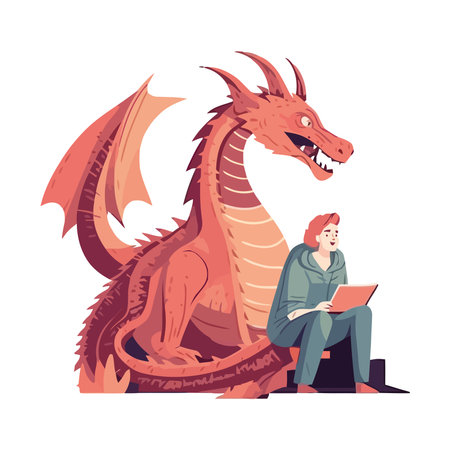 Dragon mascot sitting with a manのイラスト素材