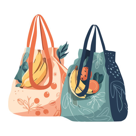 Shopping bag full of organic fruitのイラスト素材