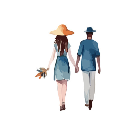 Summer love husband and wife walking togetherのイラスト素材