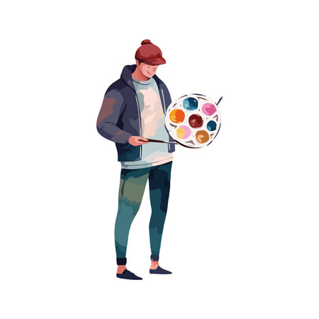 One person, an adult artist, paints an illustrationのイラスト素材