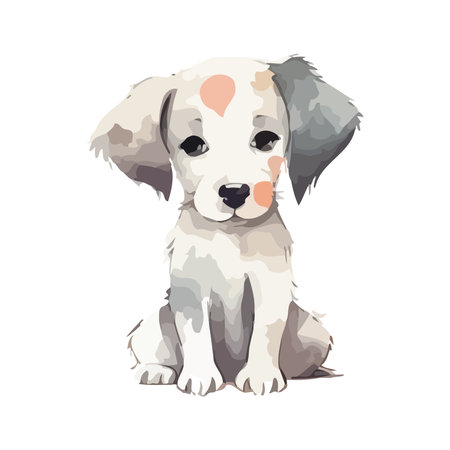 Purebred puppy sitting, looking cheerful in isolationのイラスト素材