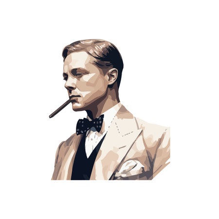 Elegant businessman in bow tie smoking cigaretteのイラスト素材