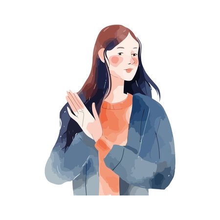 Smiling woman in blue suit exudes eleganceのイラスト素材