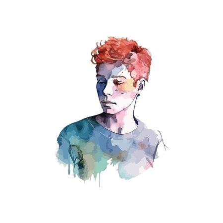 Modern fashion painted in watercolor portraitのイラスト素材