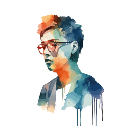 One person in watercolor beauty wearing eyeglassesのイラスト素材