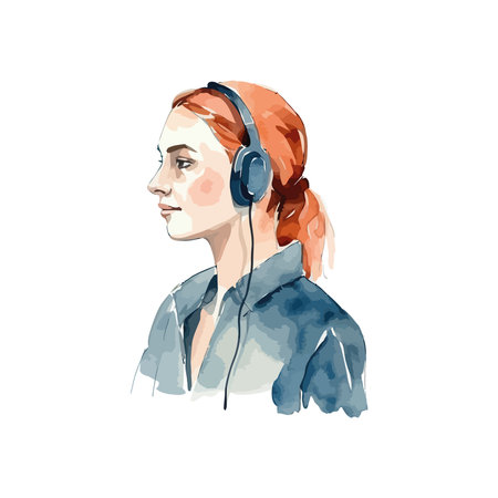 woman wearing headphonesのイラスト素材