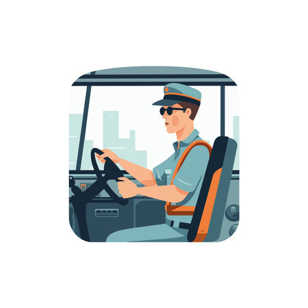 Men driving flat golf cart, summer adventureのイラスト素材