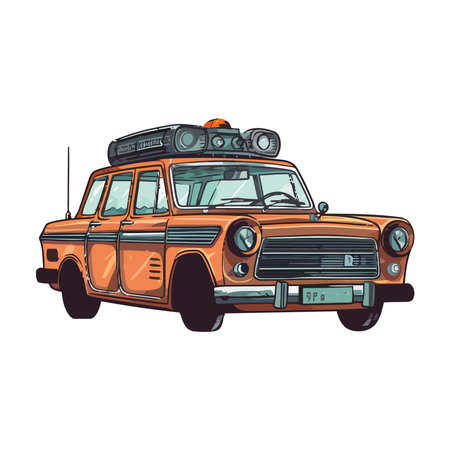 Vintage car driving on off road adventure journeyのイラスト素材