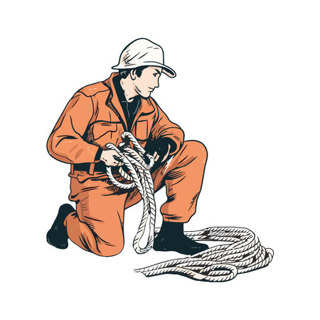 One sailor working, tying knot on sailのイラスト素材
