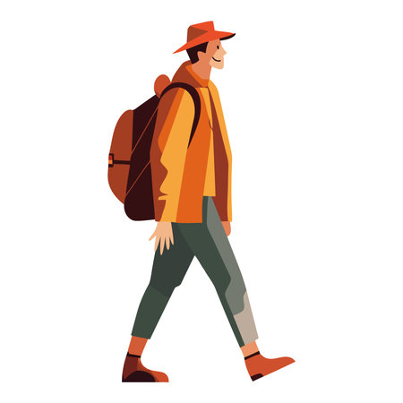 One person hiking with backpack in natureのイラスト素材