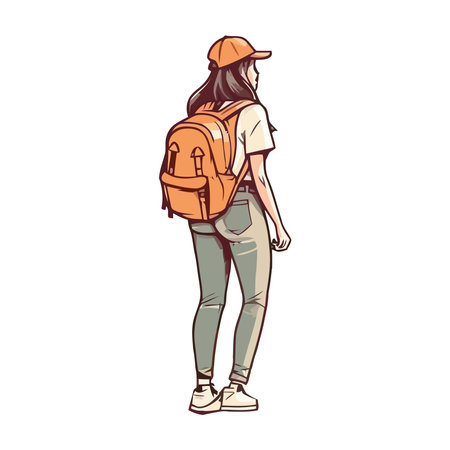 One woman hiking with backpack in natureのイラスト素材