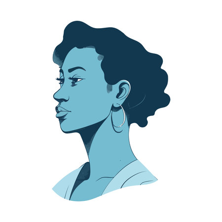 Blue silhouette of a fashionable woman smilingのイラスト素材