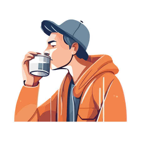 One person drinking hot coffee in winterのイラスト素材