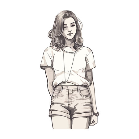 Fashionable young adult in cute denim jeansのイラスト素材