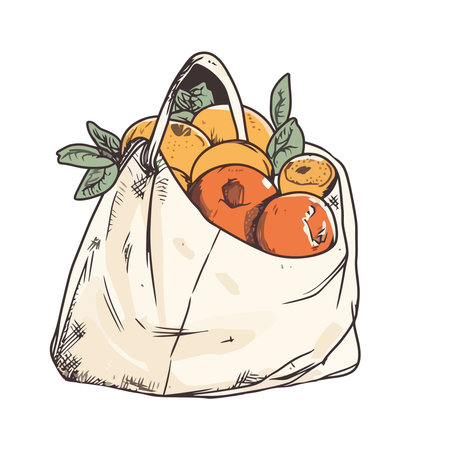 Fresh groceries in a bag with citrus fruitのイラスト素材