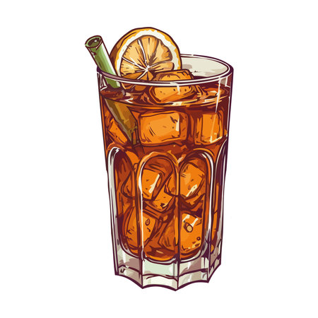 Hand drops fresh lemon into whiskey cocktail glassのイラスト素材