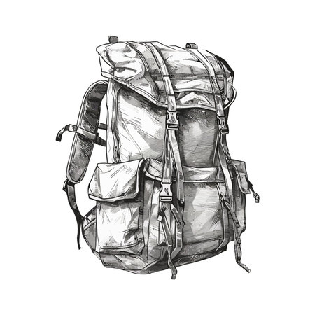 Adventure awaits with backpack and hiking gearのイラスト素材