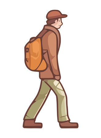 One person walking with backpackのイラスト素材