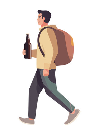 Man holds a bottle beerのイラスト素材