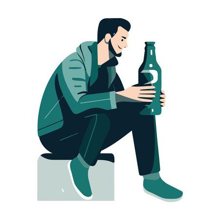 One man sitting holding a beer bottleのイラスト素材