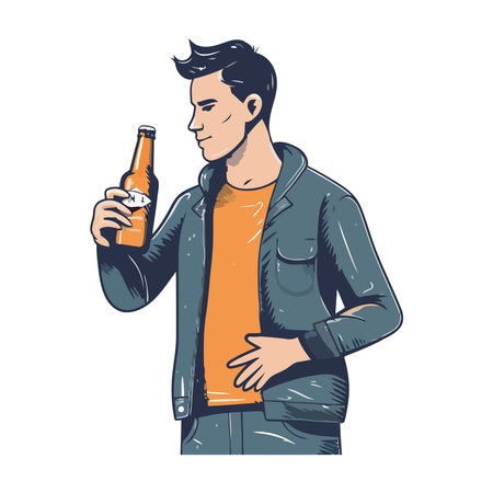 One cheerful man holding a beer bottleのイラスト素材