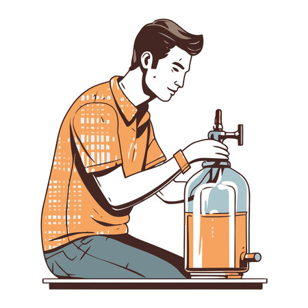 One scientist working, holding bottle of whiskeyのイラスト素材