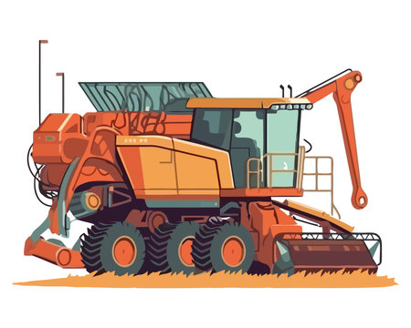 Heavy machinery harvesting wheatのイラスト素材