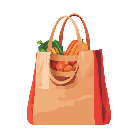 Yellow paper bag carrying groceries from supermarketのイラスト素材