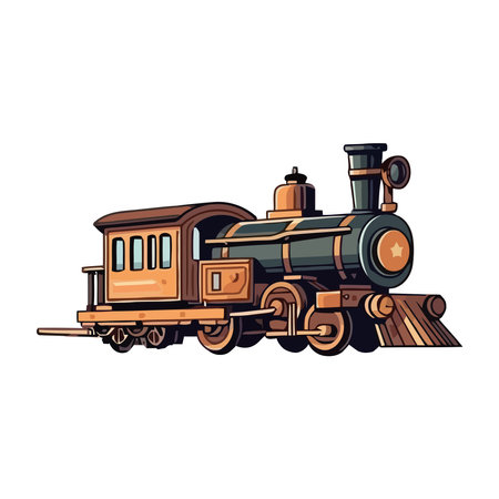 Steam locomotive chugs along old railroad trackのイラスト素材