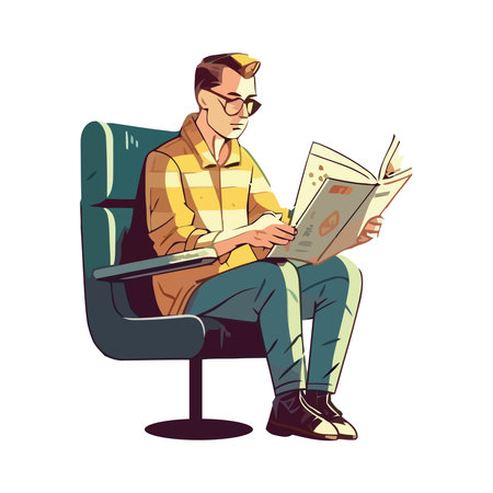 One person sitting, reading a book, successのイラスト素材
