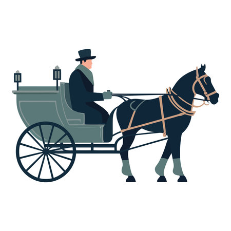 Man riding horse drawn carriageのイラスト素材
