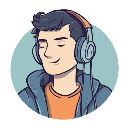 Young adult enjoying music with headphones onのイラスト素材