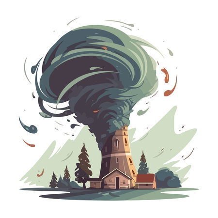 tornado destroys houses Vectorのイラスト素材