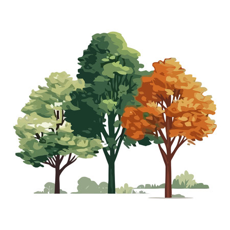 Green leaves grow on tree in autumnのイラスト素材
