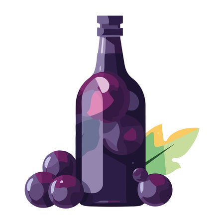 Gourmet wine bottle illustration with grape symbolのイラスト素材