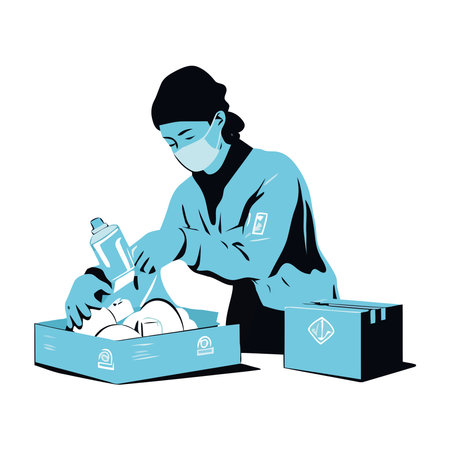 woman holding blue liquid, symbolizing healthcareのイラスト素材