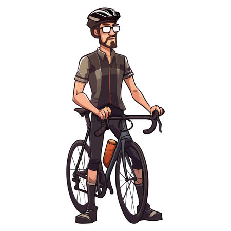 Biker riding bicycle with sports helmet outdoorsのイラスト素材