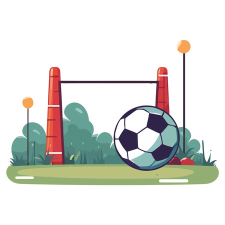 Playing soccer on green grassのイラスト素材