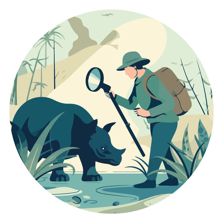 Men backpacking through forestのイラスト素材