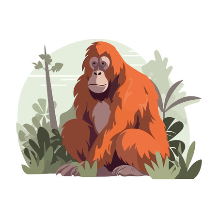 young orangutan eatingのイラスト素材