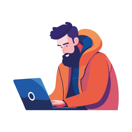 man sitting working on laptopのイラスト素材