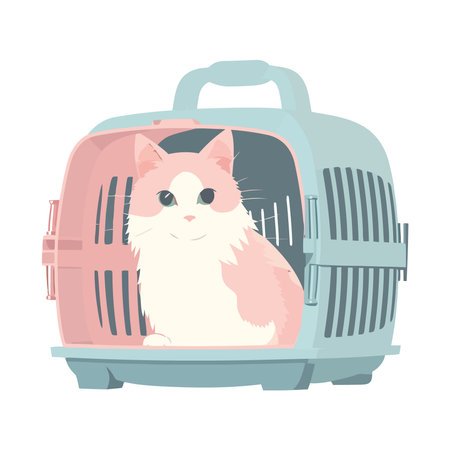 Cute kitten in a travel boxのイラスト素材