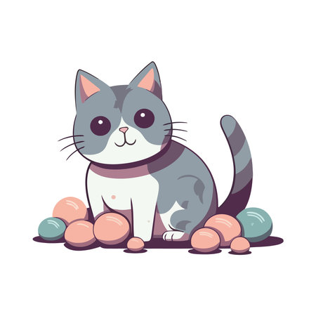 Cute kitten playing with toy ballのイラスト素材