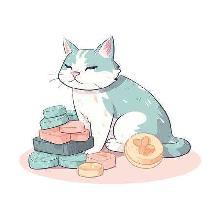 Cute kitten sitting with soapsのイラスト素材