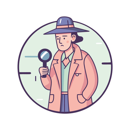 Detective in suit searching with magnifying glassのイラスト素材